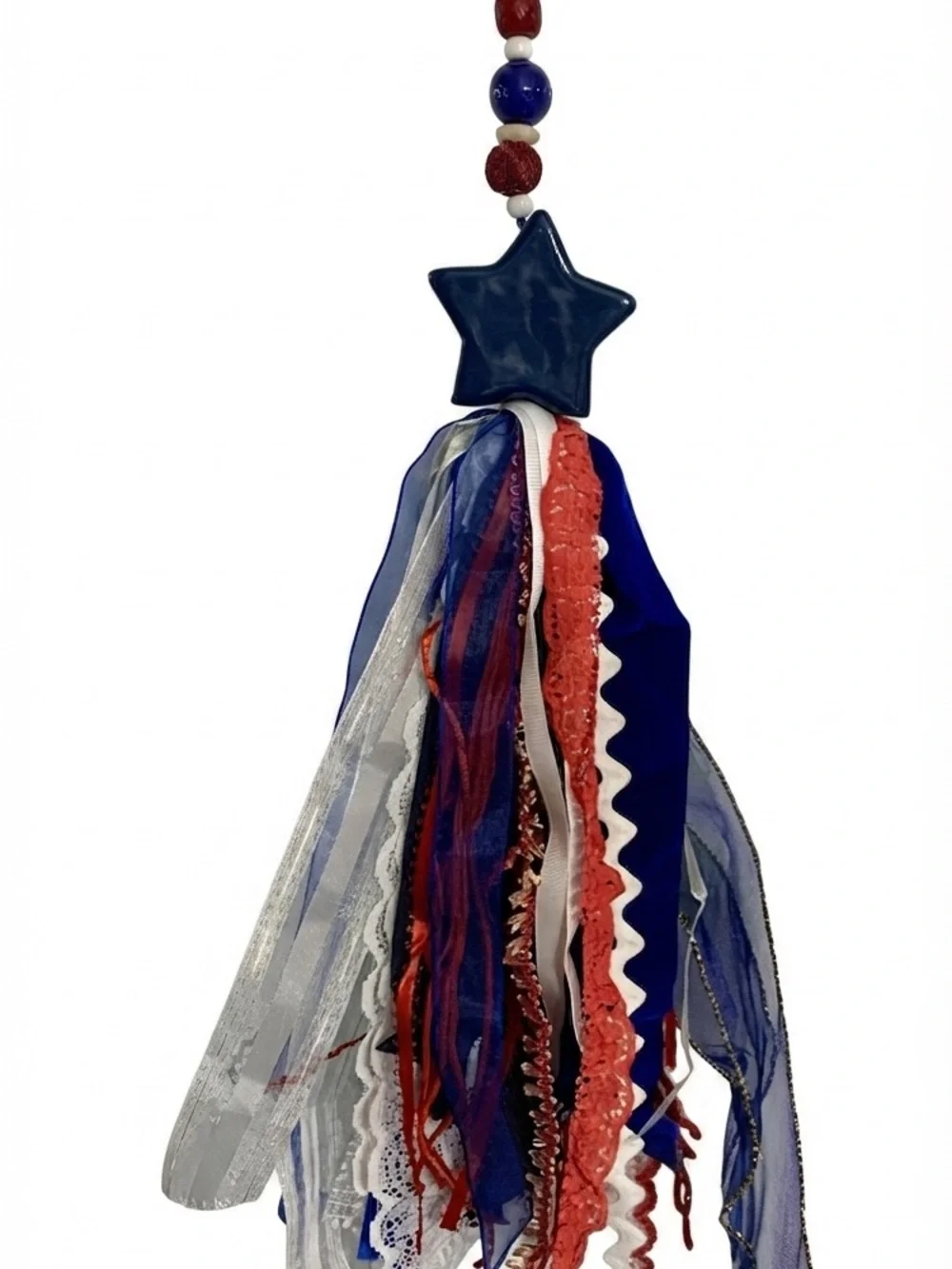 STAR SHAKER TASSEL RED WHITE BLUE USA Handmade 20”